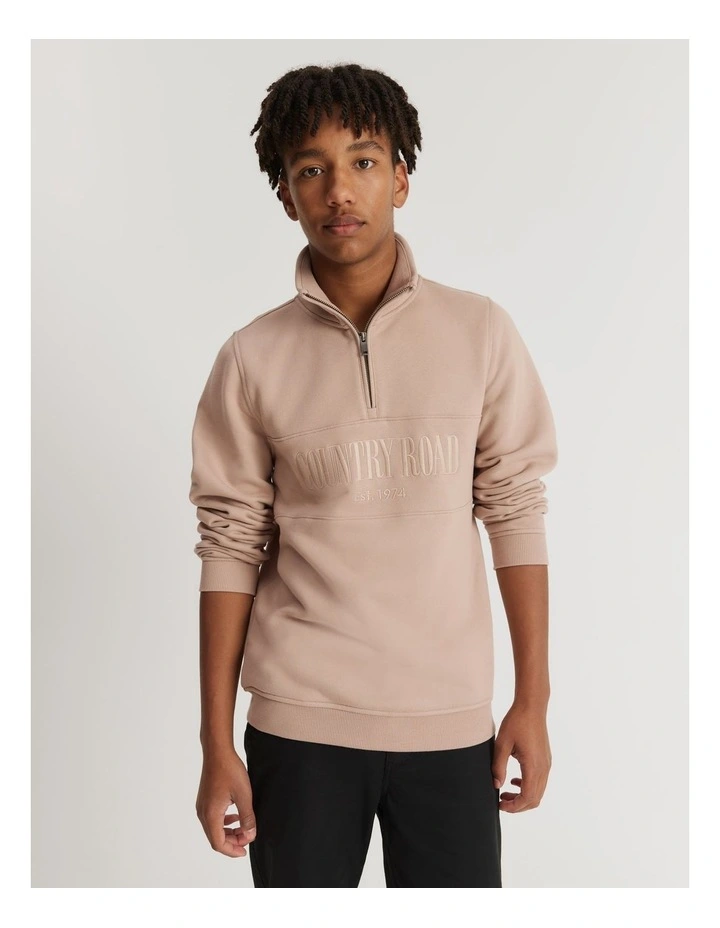 Teen Verified Australian Cotton Heritage Half Zip Sweat in Mushroom image 3