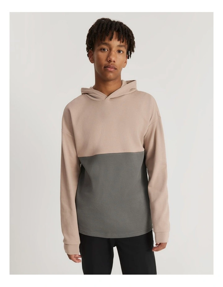 Teen Cotton Blend Logo Hooded T-Shirt in Mushroom image 1