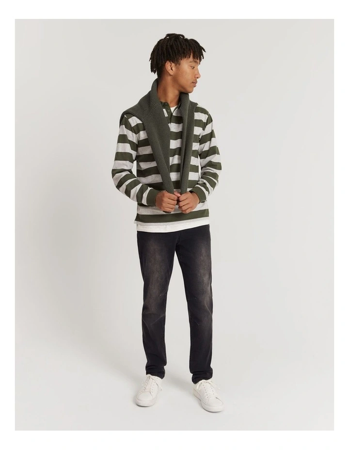 Teen Cotton Blend Block Stripe Rugby in Khaki Green image 2