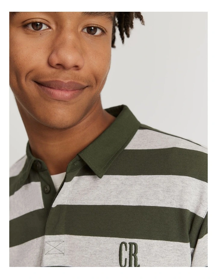 Teen Cotton Blend Block Stripe Rugby in Khaki Green image 3