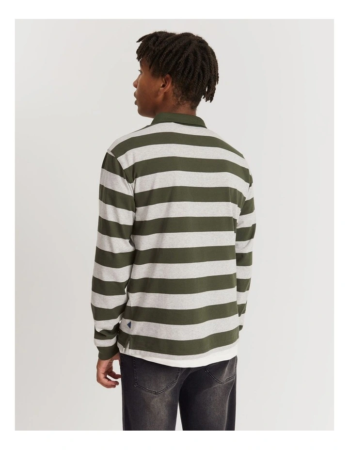 Teen Cotton Blend Block Stripe Rugby in Khaki Green image 4