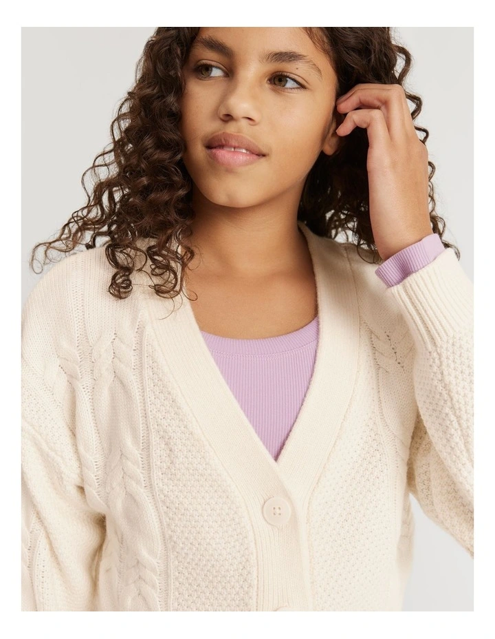 Teen Cropped Cable Cardigan in Marshmallow image 2