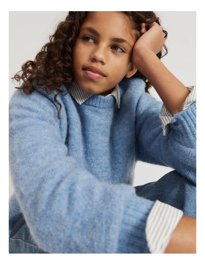Teen Fluffy Knit Pullover in Dusty Blue image 1