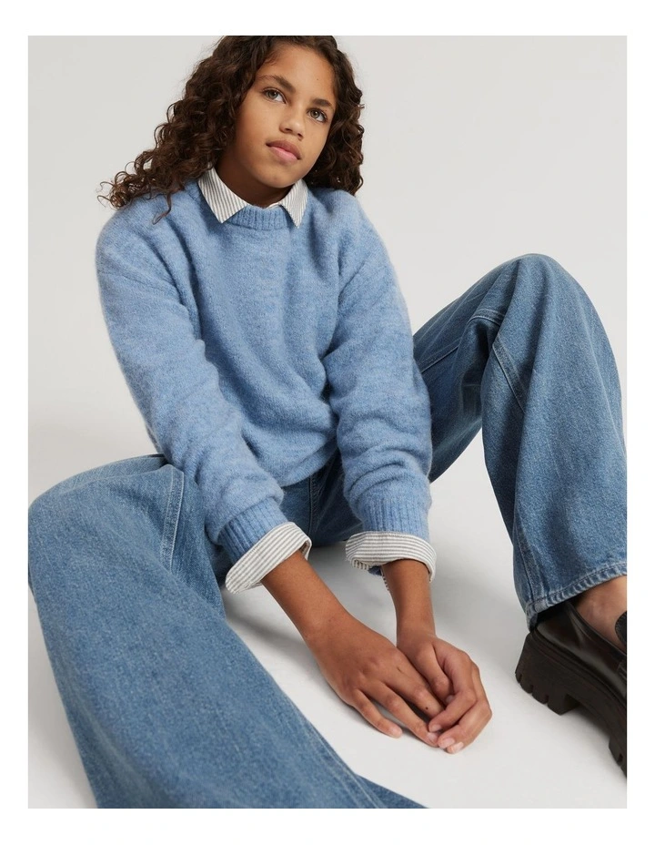 Teen Fluffy Knit Pullover in Dusty Blue image 2