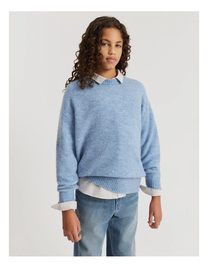 Teen Fluffy Knit Pullover in Dusty Blue image 3