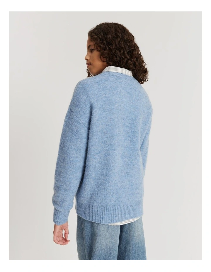 Teen Fluffy Knit Pullover in Dusty Blue image 4
