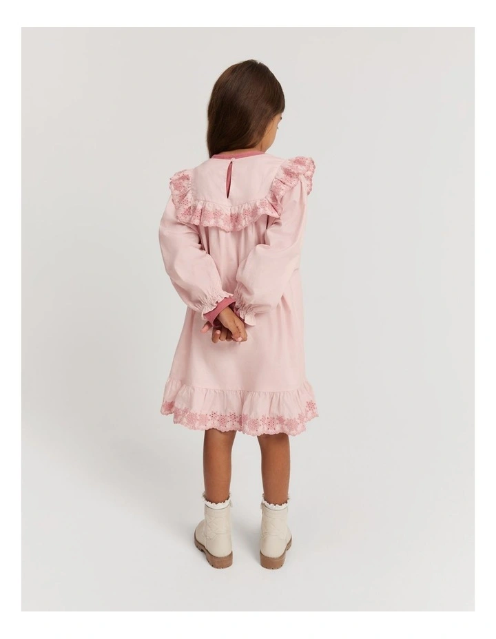 Cotton Embroidered Frill Dress in Mineral Pink image 3