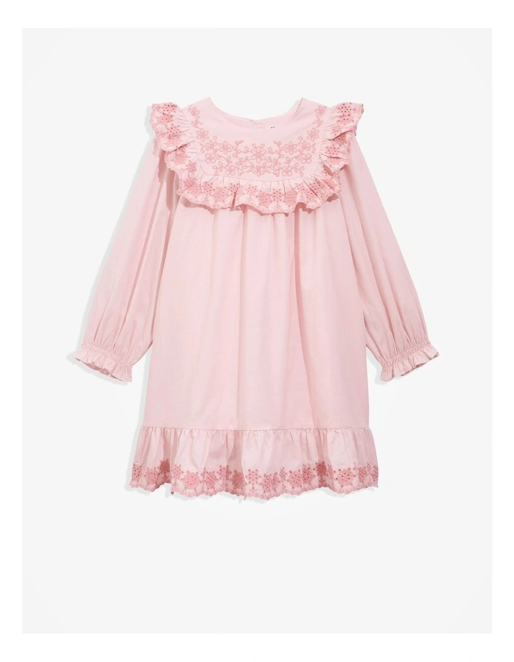 Cotton Embroidered Frill Dress in Mineral Pink image 4