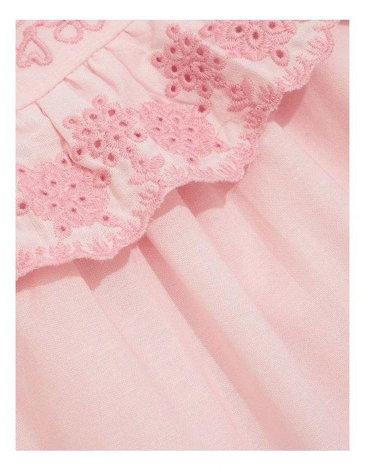 Cotton Embroidered Frill Dress in Mineral Pink image 5