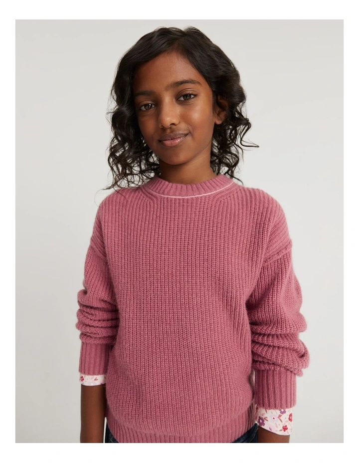 Contrast Knit Pullover in Deep Rose image 1
