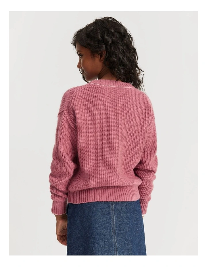 Contrast Knit Pullover in Deep Rose image 3