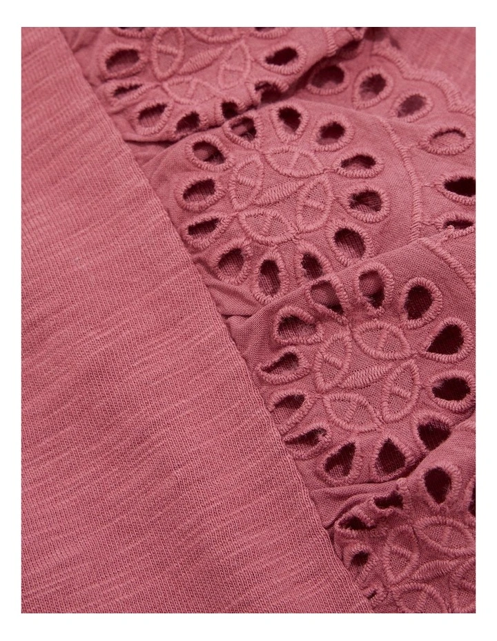 Organically Grown Cotton Broderie Frill T-shirt in Deep Rose image 5