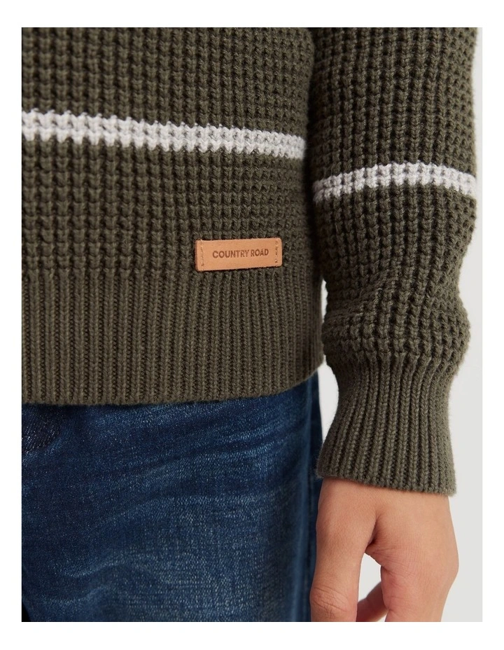 Organically Grown Cotton Stripe Textured Knit in Khaki Green image 2