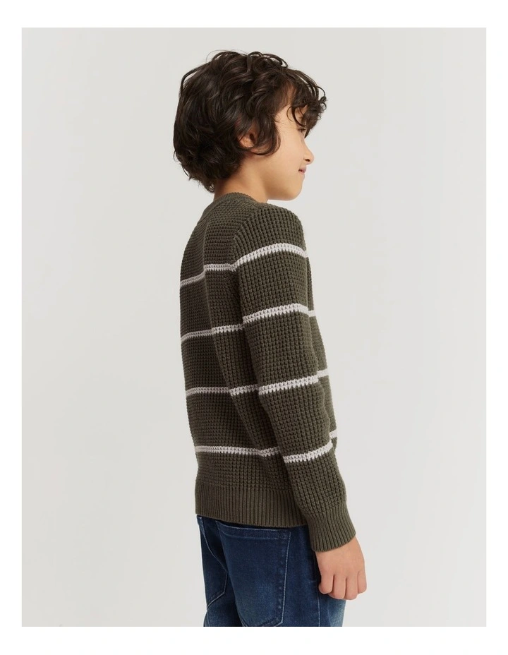 Organically Grown Cotton Stripe Textured Knit in Khaki Green image 3