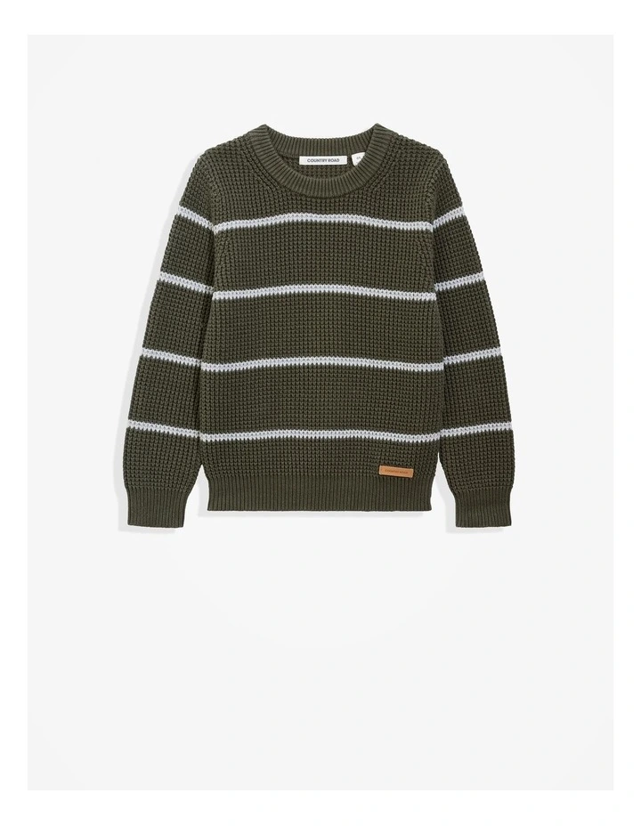 Organically Grown Cotton Stripe Textured Knit in Khaki Green image 4