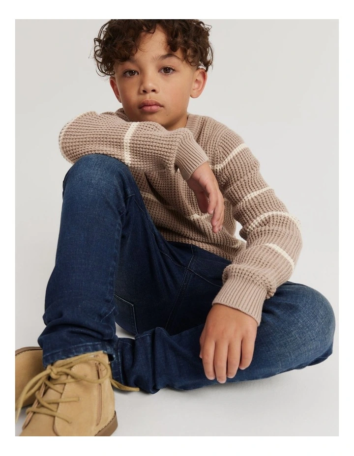 Organically Grown Cotton Stripe Textured Knit in Mushroom image 1