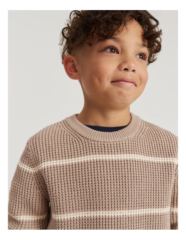 Organically Grown Cotton Stripe Textured Knit in Mushroom image 2