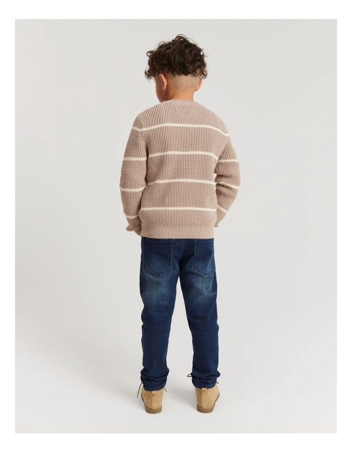 Organically Grown Cotton Stripe Textured Knit in Mushroom image 3