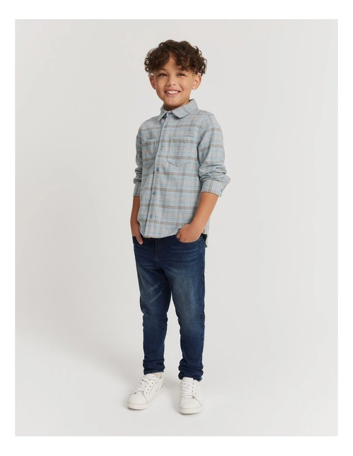 Cotton Check Shirt in Washed Blue image 1