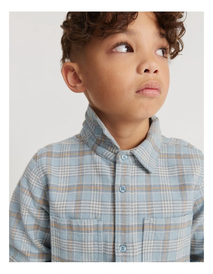 Cotton Check Shirt in Washed Blue image 2