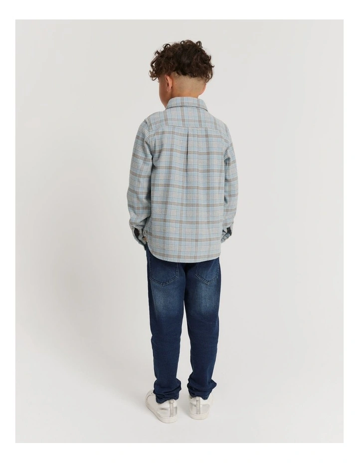 Cotton Check Shirt in Washed Blue image 3