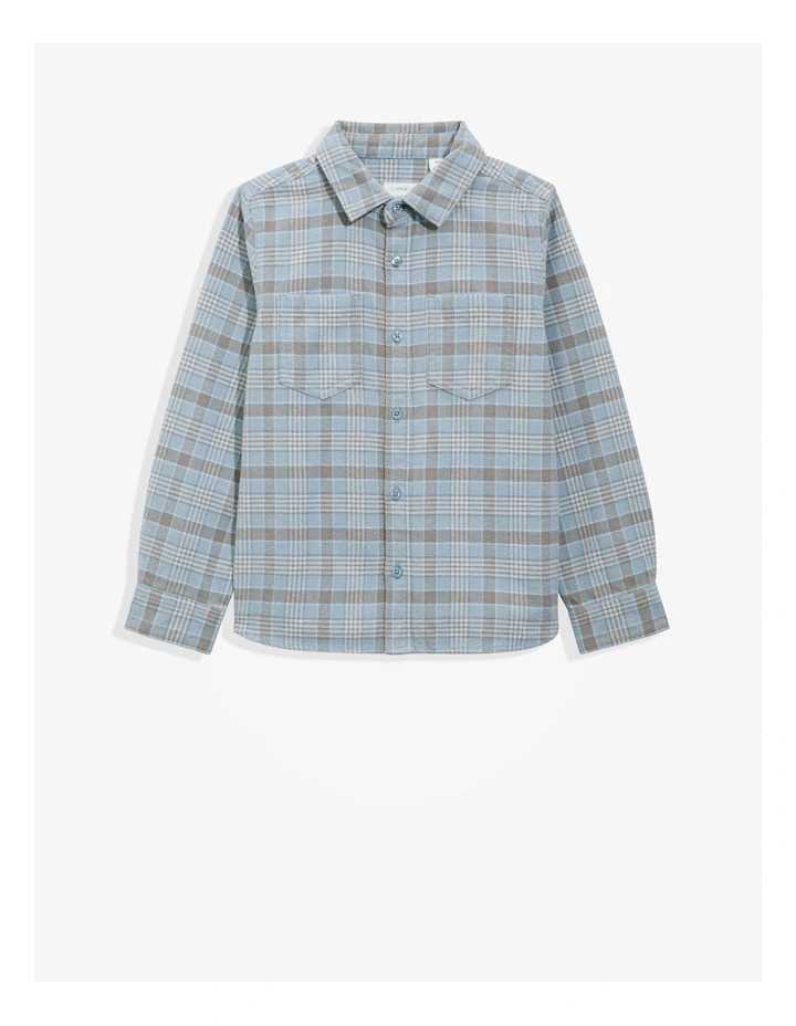 Cotton Check Shirt in Washed Blue image 4