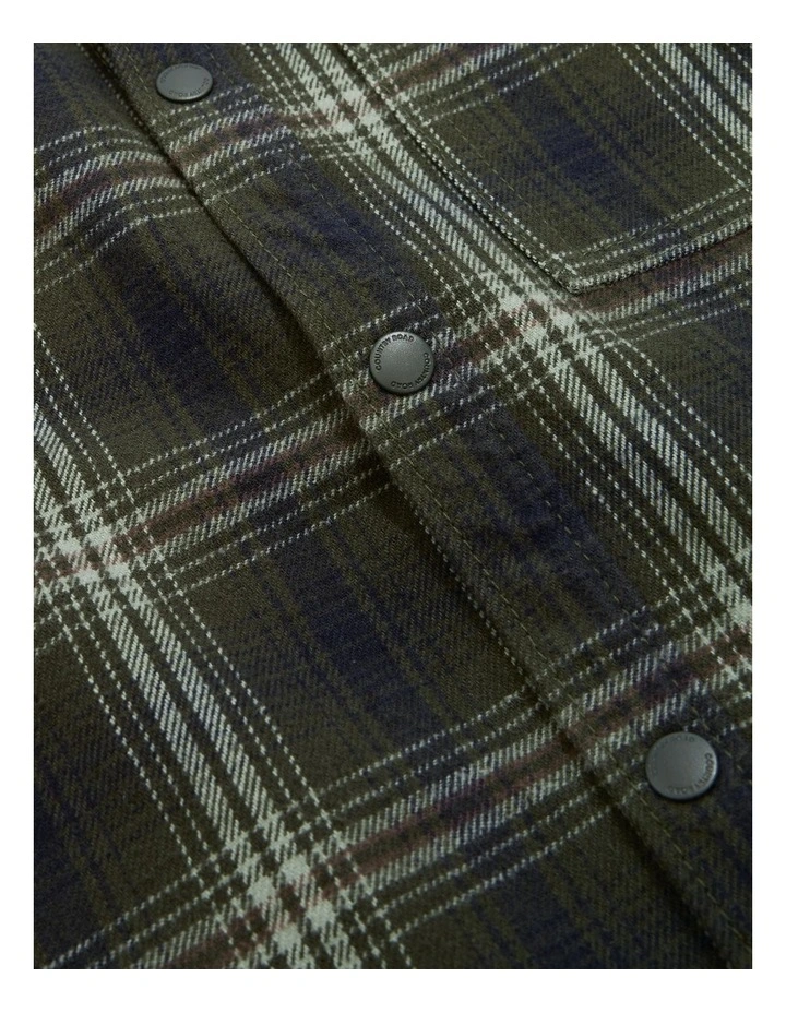 Cotton Check Hooded Shirt in Khaki Green image 5