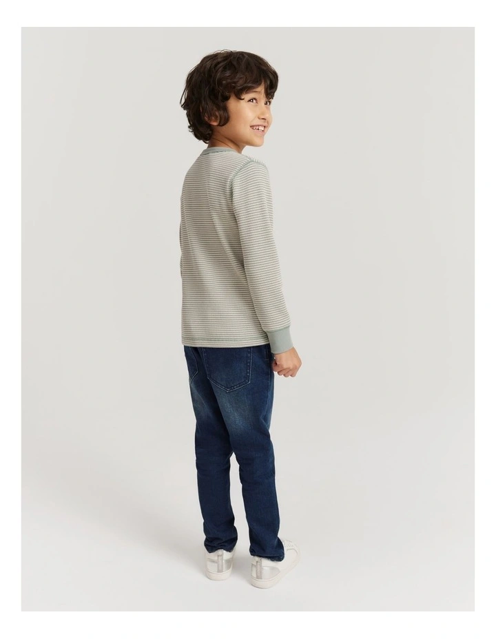 Organically Grown Cotton Stripe Waffle Henley in Fern image 3