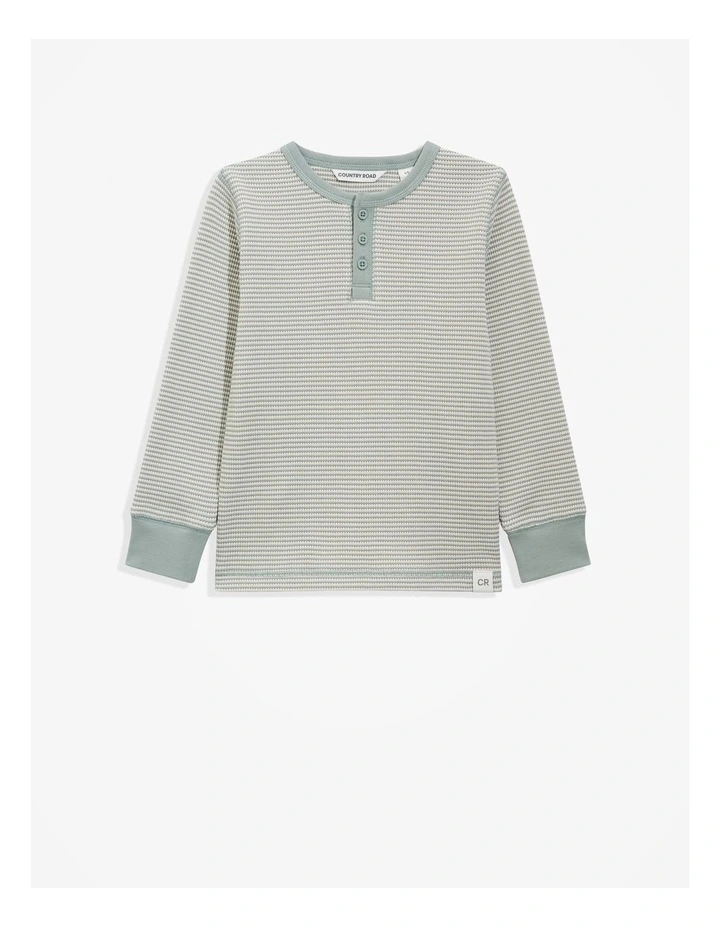 Organically Grown Cotton Stripe Waffle Henley in Fern image 4
