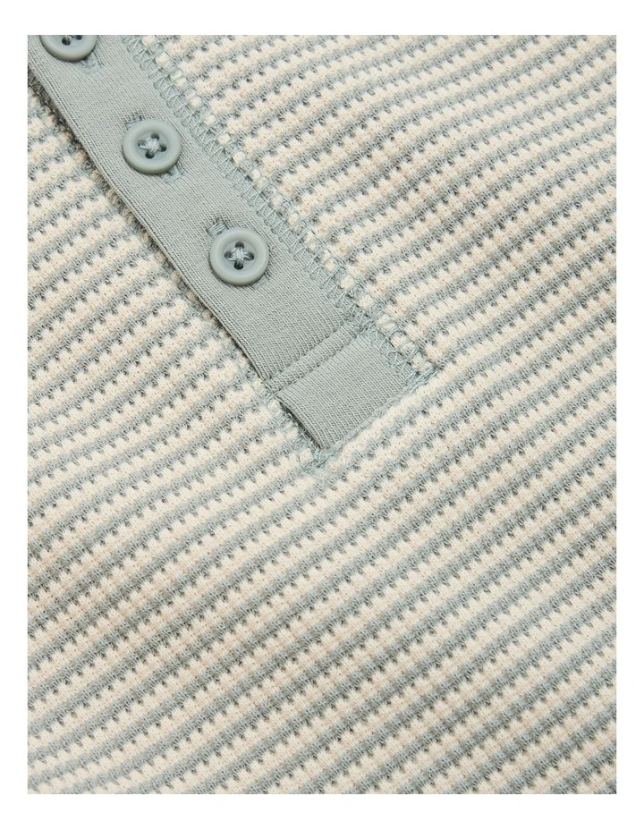 Organically Grown Cotton Stripe Waffle Henley in Fern image 5