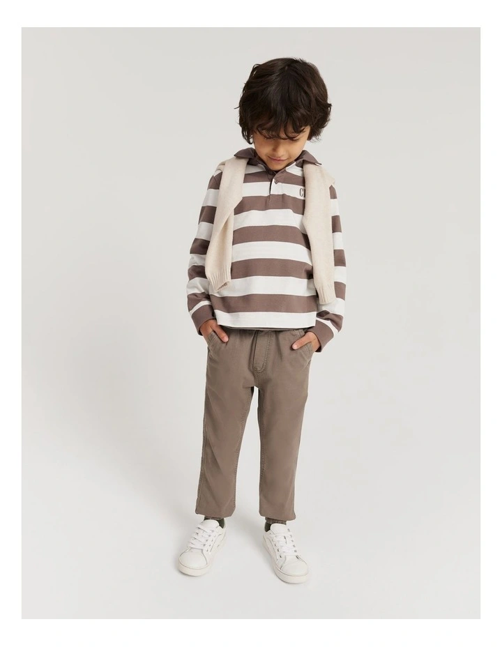 Organically Grown Cotton Long Sleeve Block Stripe Rugby Sweat in Chocolate image 1