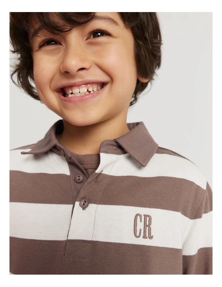 Organically Grown Cotton Long Sleeve Block Stripe Rugby Sweat in Chocolate image 2
