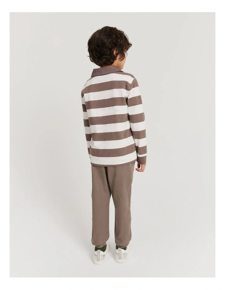 Organically Grown Cotton Long Sleeve Block Stripe Rugby Sweat in Chocolate image 3