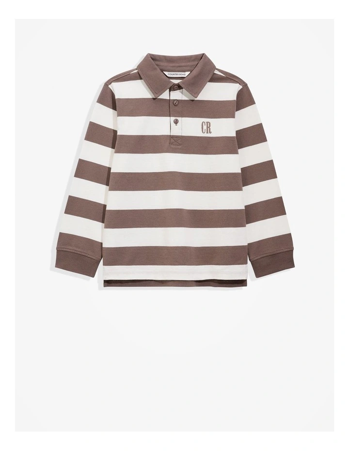 Organically Grown Cotton Long Sleeve Block Stripe Rugby Sweat in Chocolate image 4