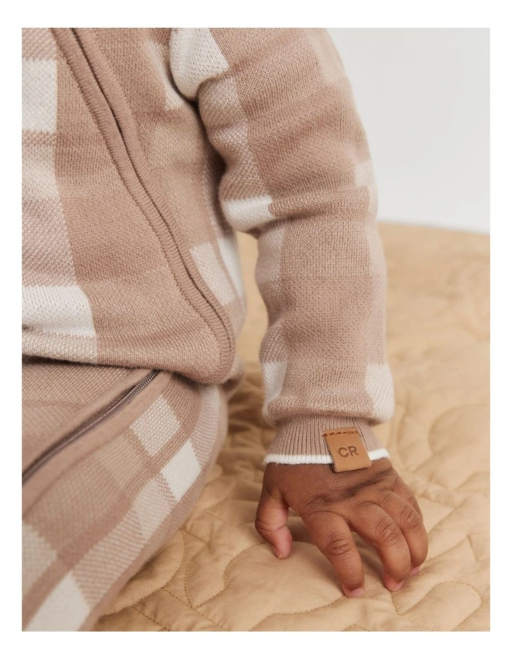 Organically Grown Cotton Gingham Knit Jumpsuit in Mushroom image 2