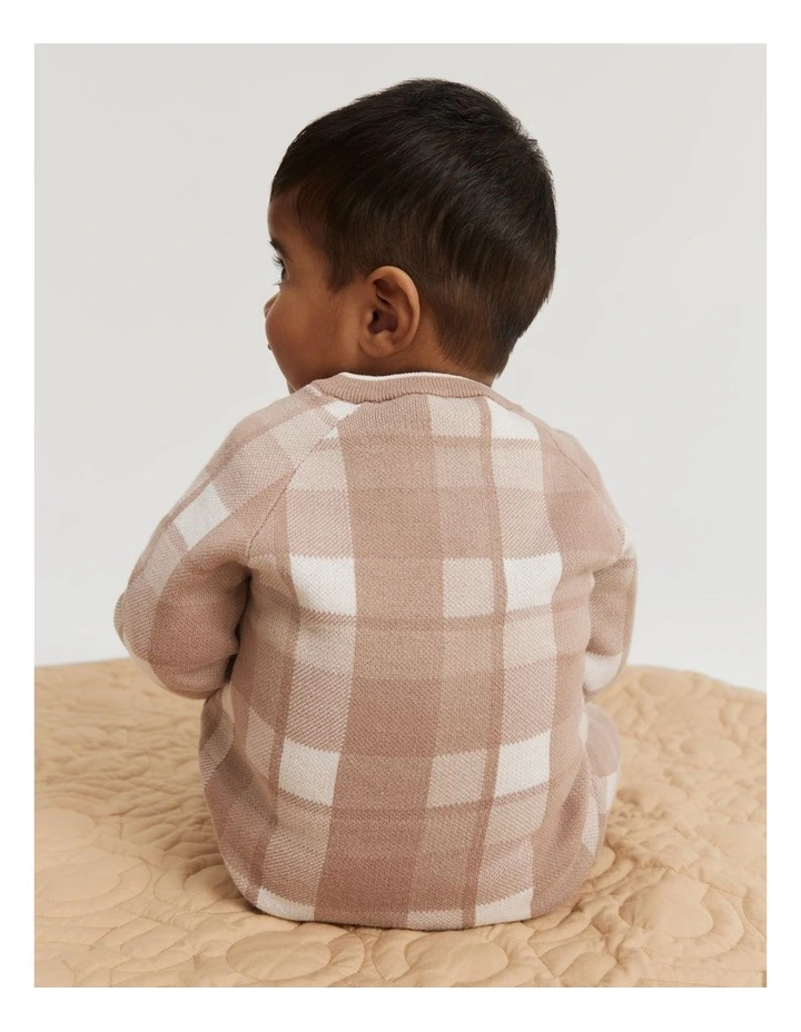 Organically Grown Cotton Gingham Knit Jumpsuit in Mushroom image 3
