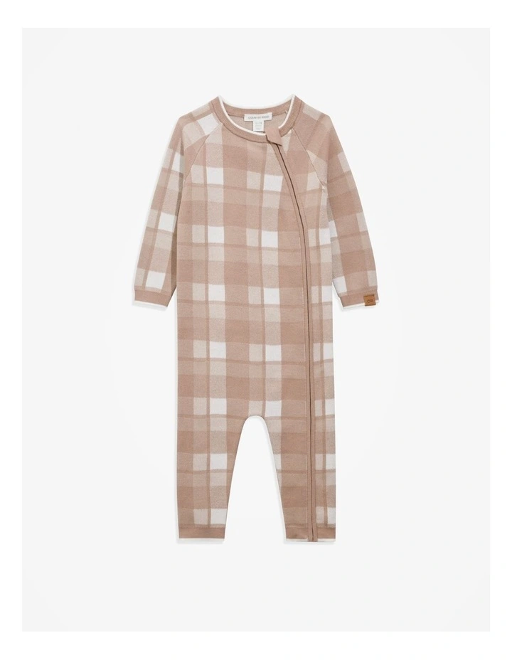 Organically Grown Cotton Gingham Knit Jumpsuit in Mushroom image 4