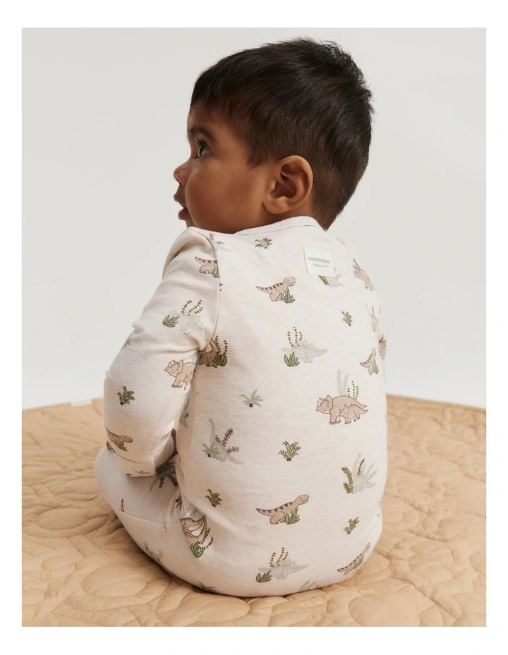 Organically Grown Cotton Dino Jumpsuit in Oatmeal Marle image 1