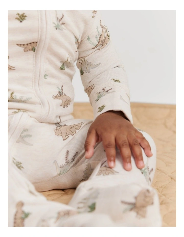 Organically Grown Cotton Dino Jumpsuit in Oatmeal Marle image 2