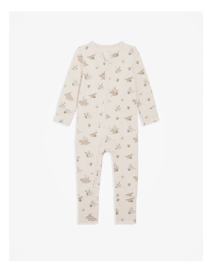 Organically Grown Cotton Dino Jumpsuit in Oatmeal Marle image 4