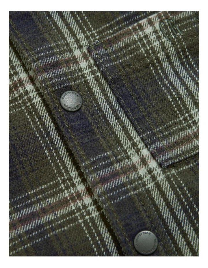 Australian Cotton Check Hooded Shirt in Khaki Green image 5