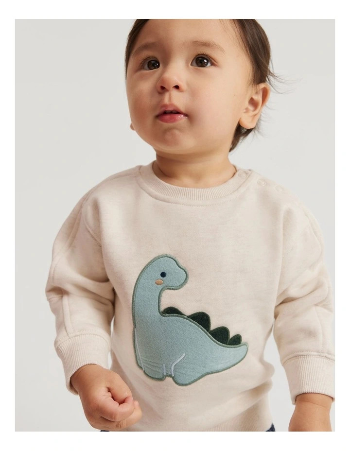Organically Grown Cotton Dino Sweat in Oatmeal Marle image 1
