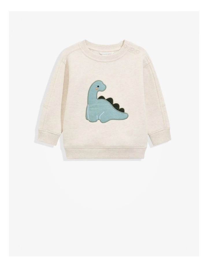 Organically Grown Cotton Dino Sweat in Oatmeal Marle image 4
