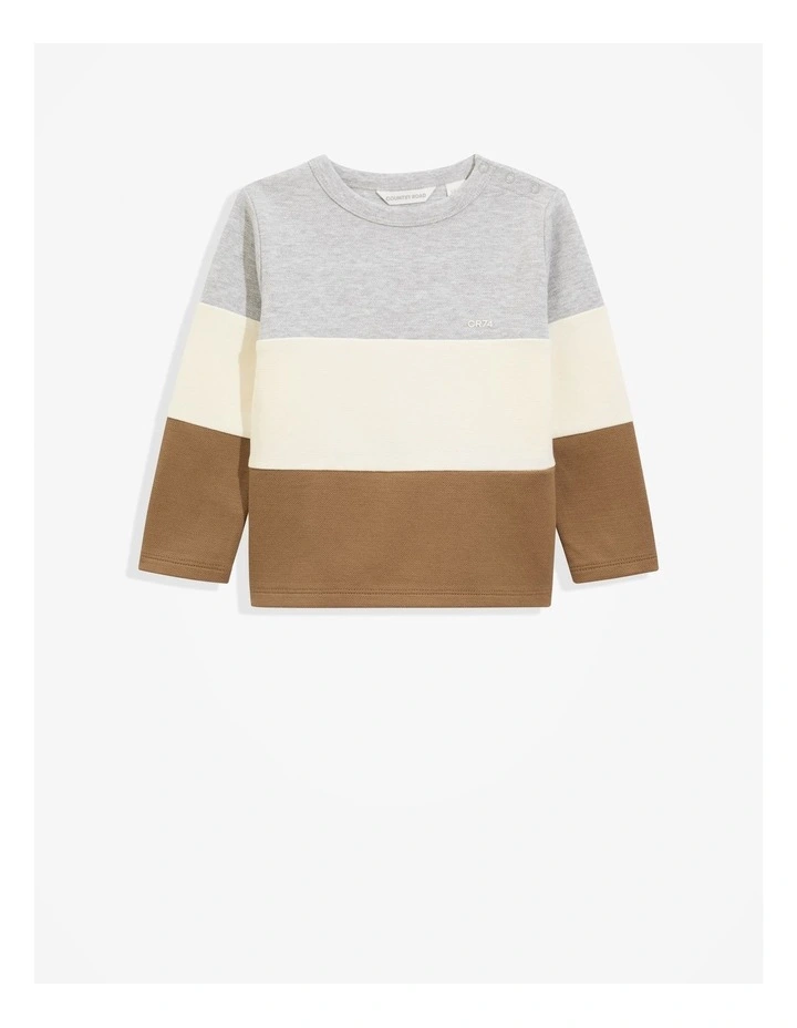 Cotton Block Stripe T-Shirt in Light Grey Marle image 1
