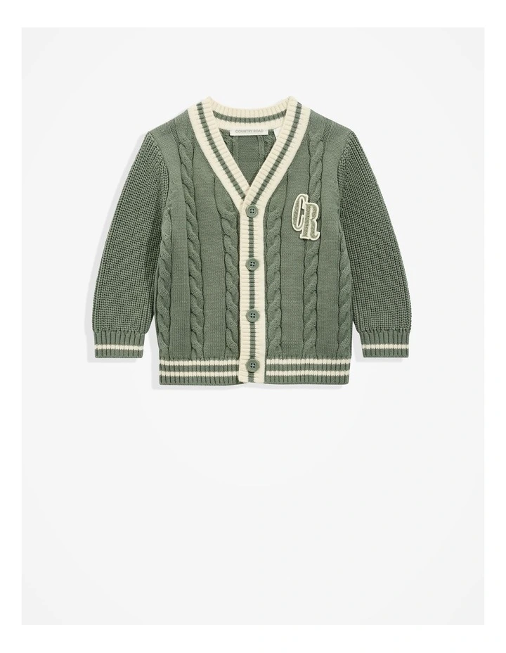 Organically Grown Cotton Varsity Cardigan in Khaki Green image 1