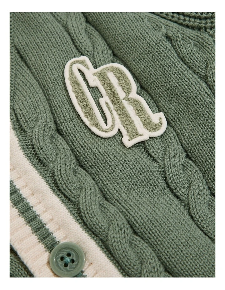 Organically Grown Cotton Varsity Cardigan in Khaki Green image 2