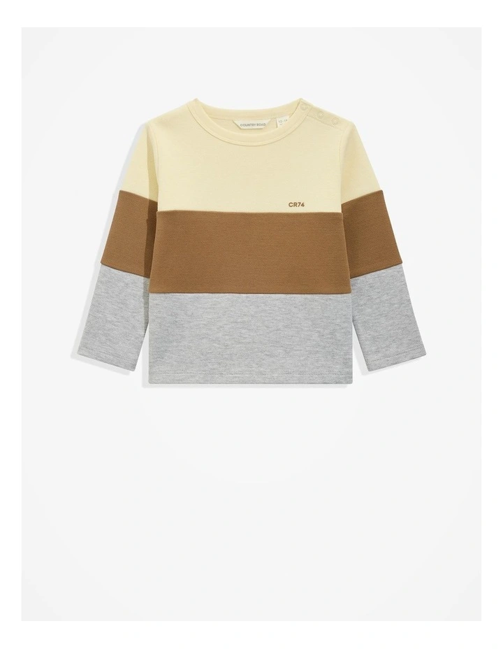 Cotton Block Stripe T-Shirt in Butter image 1