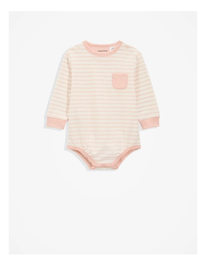 Cotton Oversized Stripe Long Sleeve Bodysuit in Antique Pink image 1