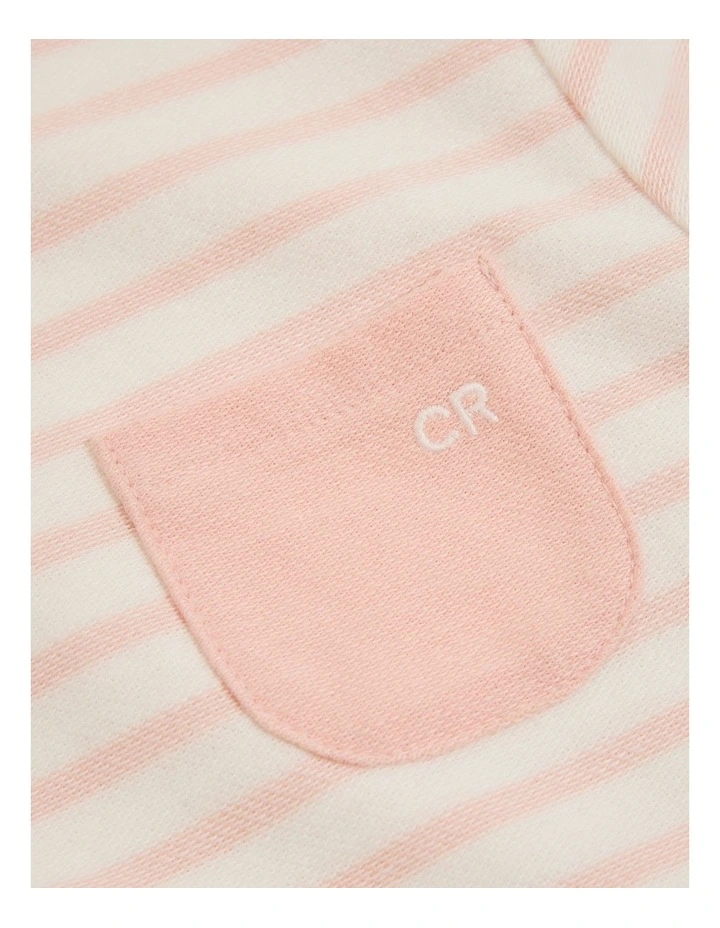 Cotton Oversized Stripe Long Sleeve Bodysuit in Antique Pink image 2