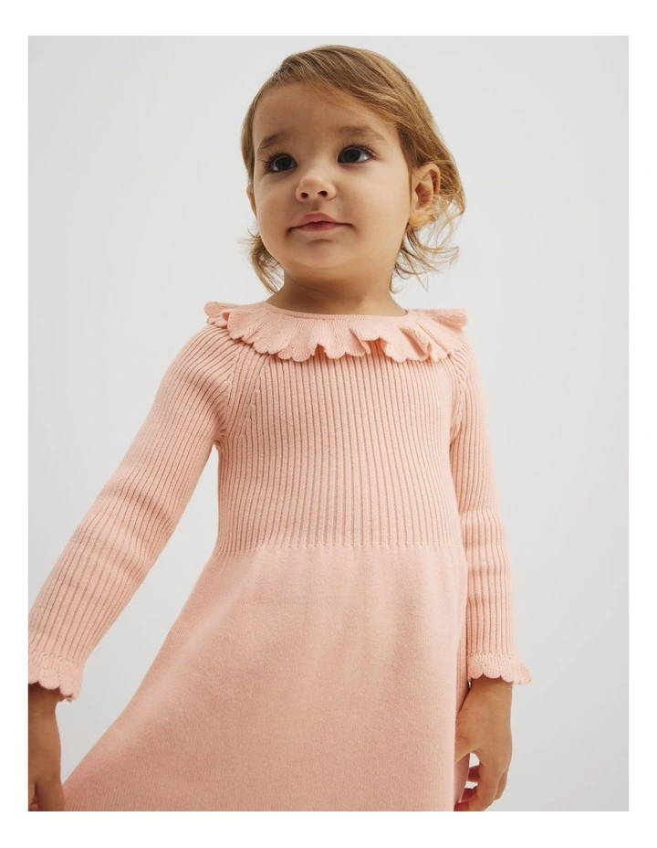 Frill Neck Knit Dress in Antique Pink image 1